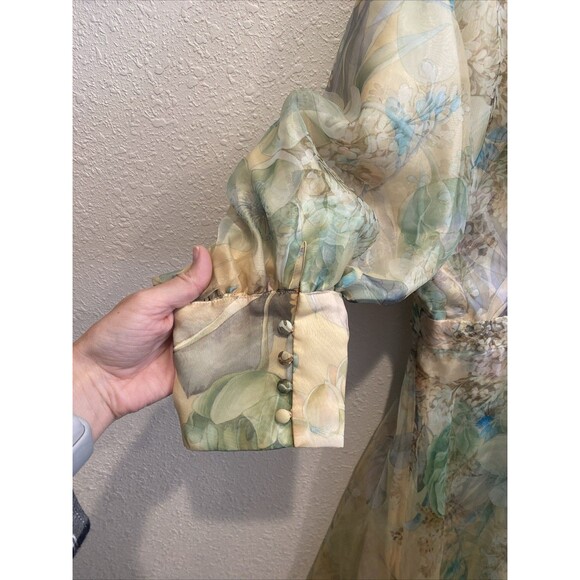 ASOS EDITION organza blouson sleeve midi dress in yellow floral print - Picture 4 of 9